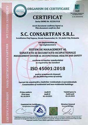 Certificat Sistem de Management al Sanatatii Ocupationale
